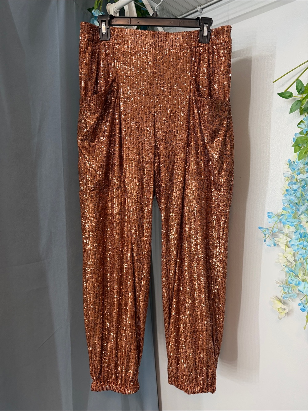 Free People Copper Sequin Jogger Pants